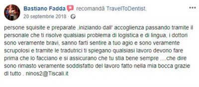 Bastiano's opinion after treatment in the dental clinic in Chisinau