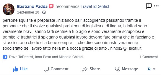 recensione facebook clinica odontoiatrica Chisinau TravelToDentist