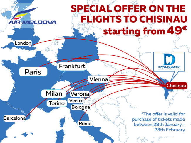 Special offer on the flights to Chisinau from from across Europe. The prices starting from 49 €