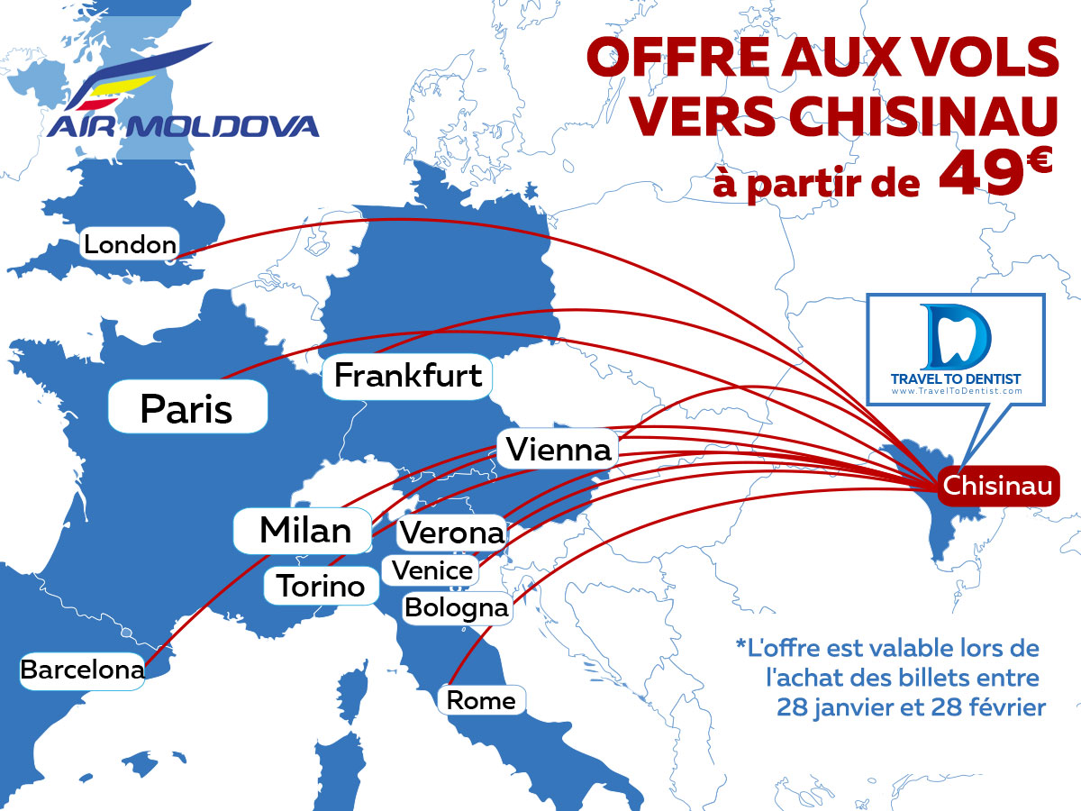 Offre auxs vols vers Chisinau, Moldavie de toute l'Europe. Prix à partir de 49 €