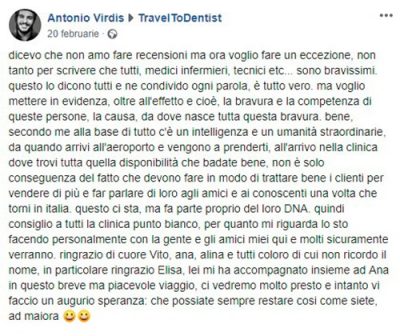 Antonio's opinion after the treatment done in the dental clinic in Moldova