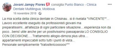 La opinión de Jovani después del tratamiento dental en Moldavia