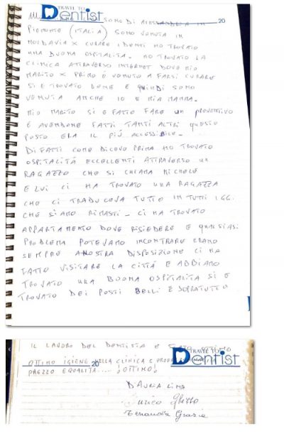 Il ringraziamento dei nostri pazienti dopo aver fatto le cure dentali in Moldavia