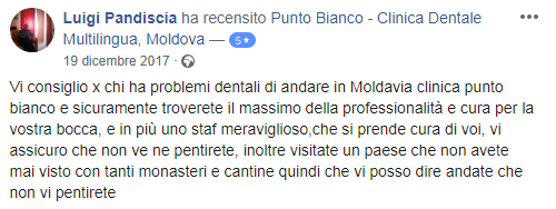 L'avis sur Facebook d'un patient qui a subi des soins dans la clinique dentaire en Moldavie
