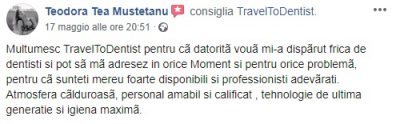 Părerea Teodorei despre serviciile dentare propuse de către clinica Punto Bianco