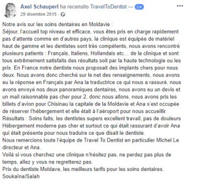 Les impressions d'un patient qui a fait les soins dentaires en Moldavie