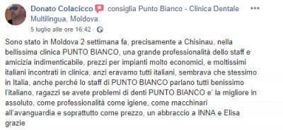 L'impressione di Donato dopo le cure dentali nella clinica dentale moldava