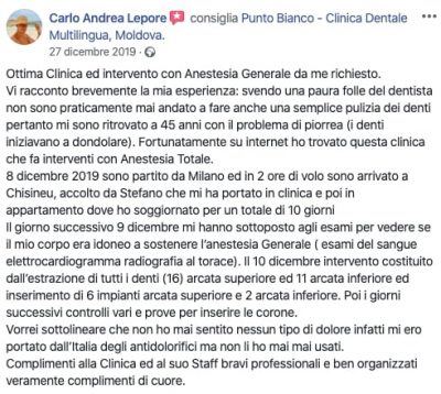 L'esperienza di Andrea dopo le cure dentali in Moldavia
