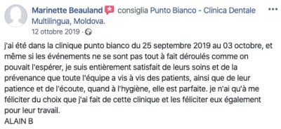 La recension du patient apres les soins dentaires en Moldavie