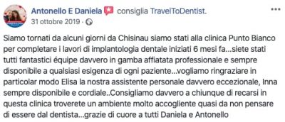 Daniela and Antonello's review after the dental treatment in Moldova