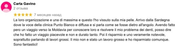 Impresiile lui Gavino pe Google despre tratamentului stomatologic efectuat în Moldova