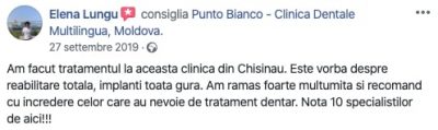 Elena's review about the dental clinic Punto Bianco