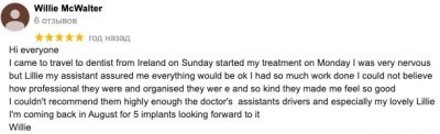 Willie's review on Google about dental care in Moldova