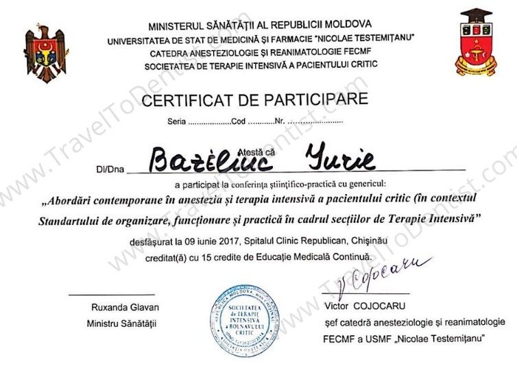Certificate Dr. Iurie Bazeliuc