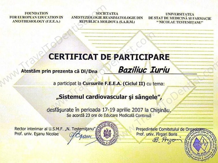 Certificate Dr. Iurie Bazeliuc