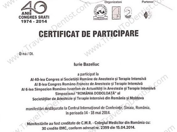 Certificate Dr. Iurie Bazeliuc