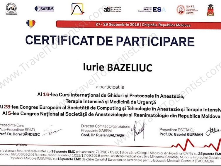 Certificate Dr. Iurie Bazeliuc