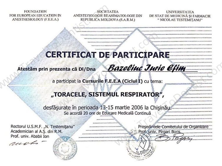 Certificate Dr. Iurie Bazeliuc