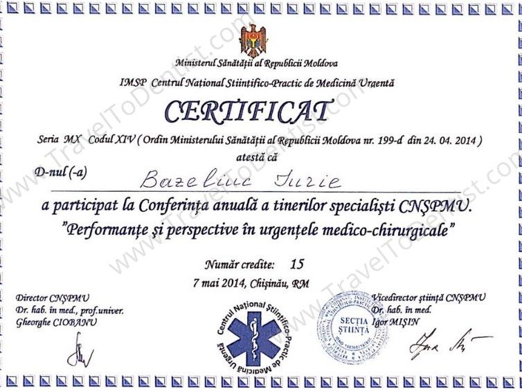 Certificate Dr. Iurie Bazeliuc