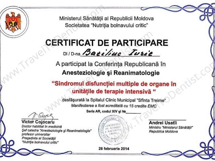 Certificate Dr. Iurie Bazeliuc