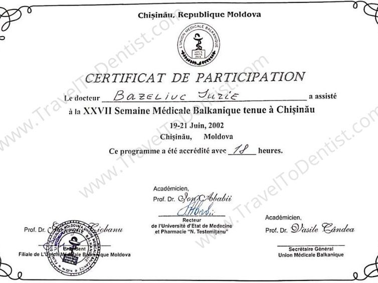 Certificate Dr. Iurie Bazeliuc
