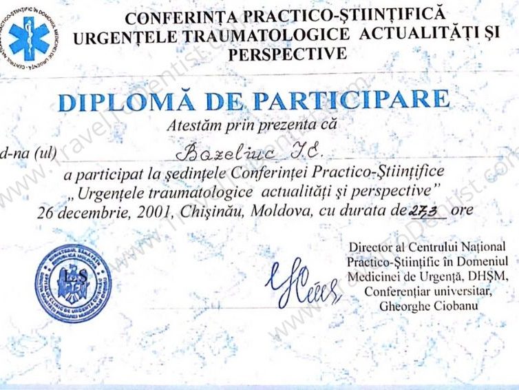 certificate Dr. Iurie Bazeliuc