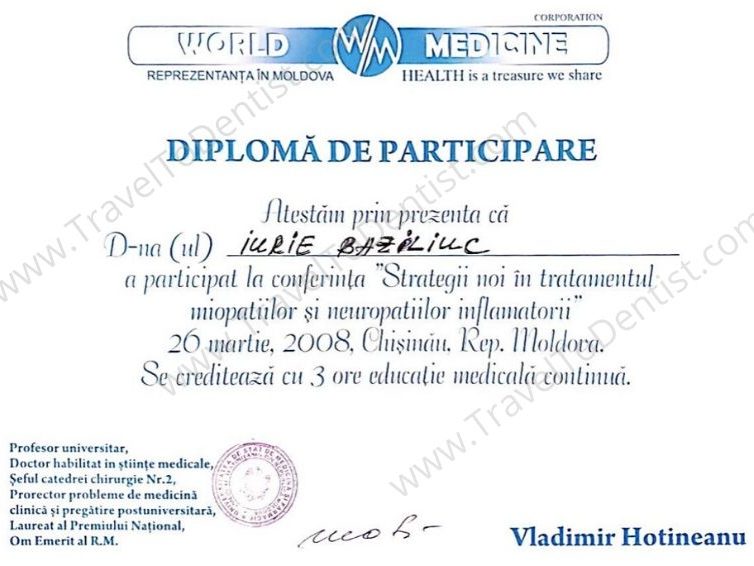 certificate Dr. Iurie Bazeliuc