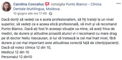 Carolinas Bewertung über die zahnärztliche Erfahrung bei Punto Bianco