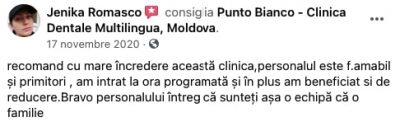 Recenzia de mulțumire a pacientei după tratamentul la clinica Punto Bianco