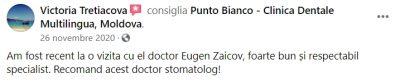 Recenzia unei paciente mulțumite de profesionalismul specialiștilor de la Punto Bianco