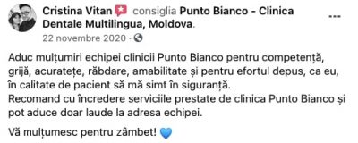 Impresiile pacientei în urma tratamentului la clinica Punto Bianco